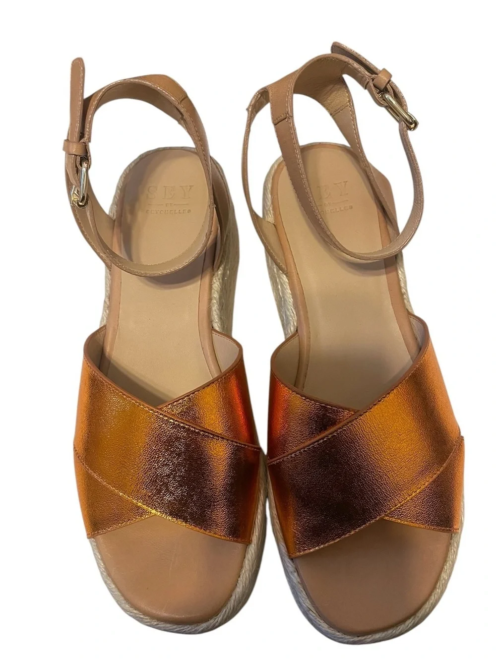 Seychelles SEY Anthropologie Metallic Orange Espadrille Wedge Sandal sz 9 NIB
